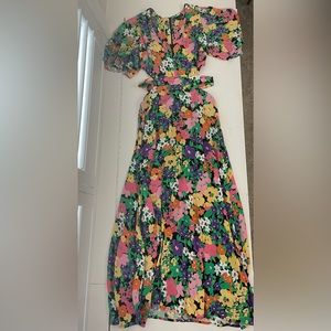 AFRM floral maxi dress in Neon Garden with waist cut out size small